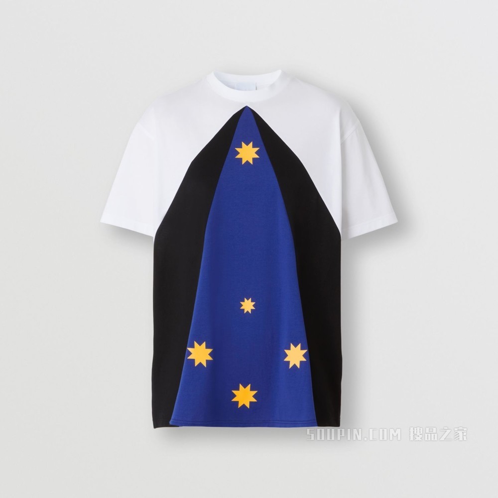 几何印花宽松棉质 T 恤衫 (海洋蓝) - 女士