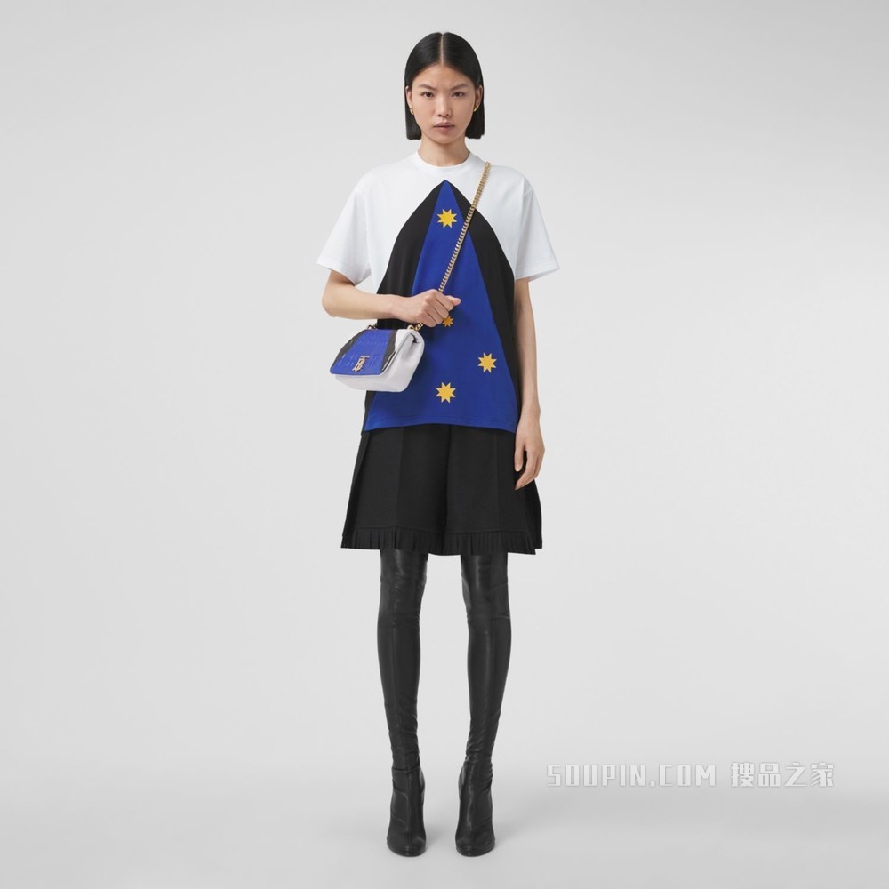 几何印花宽松棉质 T 恤衫 (海洋蓝) - 女士