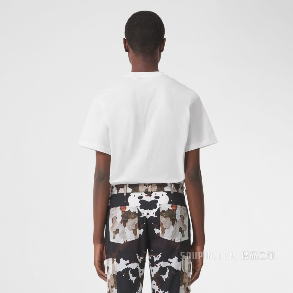 徽标图案棉质宽松 T 恤衫 (白色) - 女士