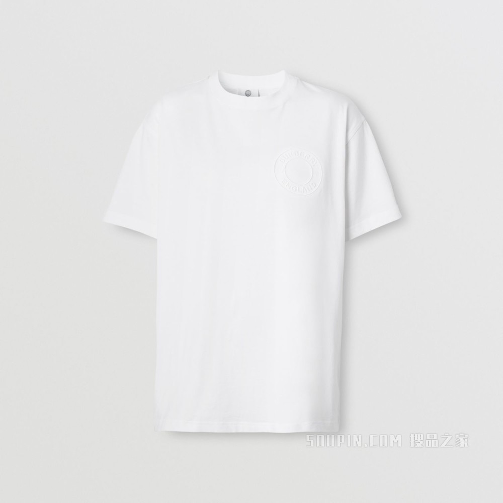 徽标图案棉质宽松 T 恤衫 (白色) - 女士
