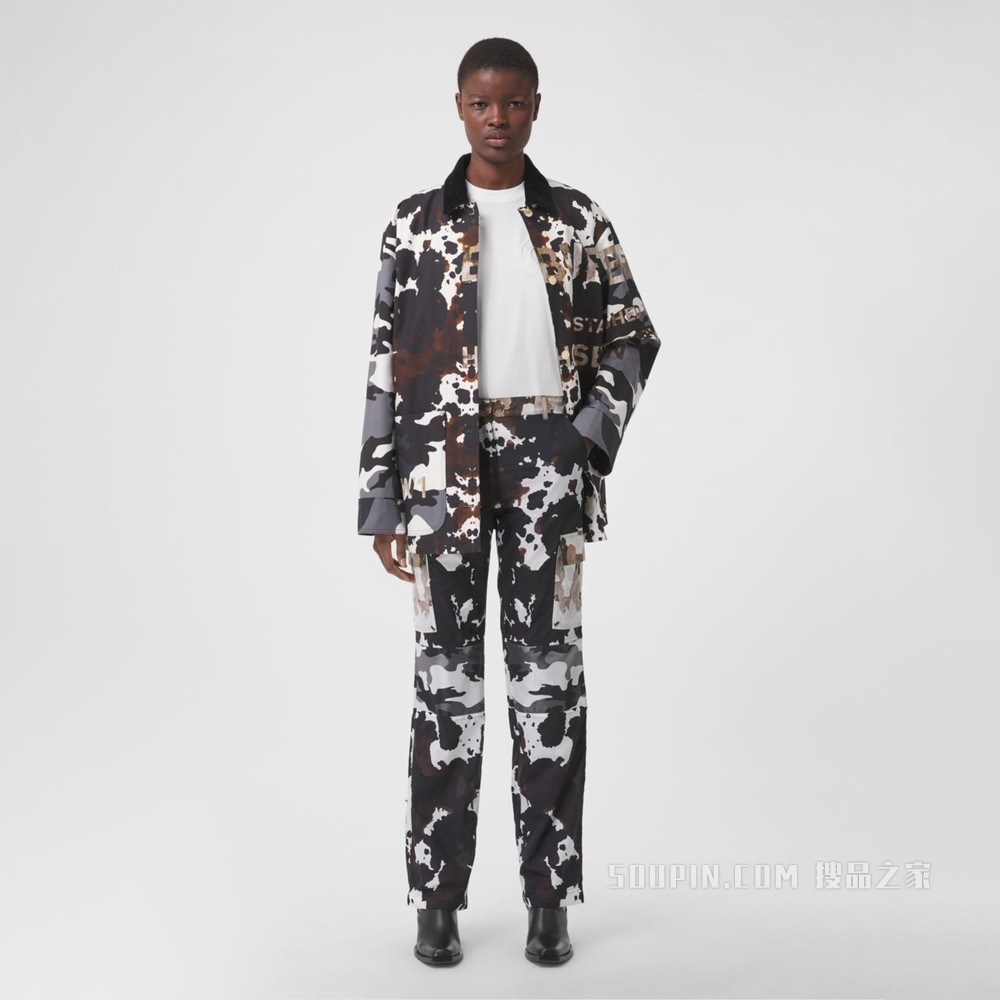 徽标图案棉质宽松 T 恤衫 (白色) - 女士