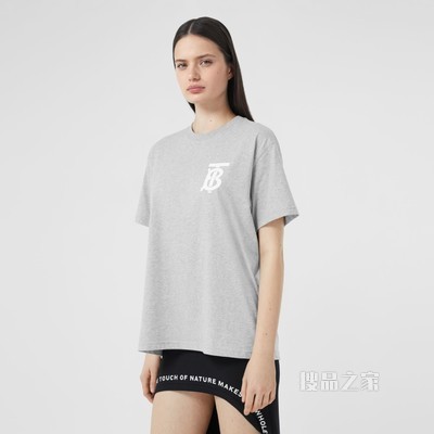 专属标识图案棉质宽松 T 恤衫 (浅麻灰色) - 女士