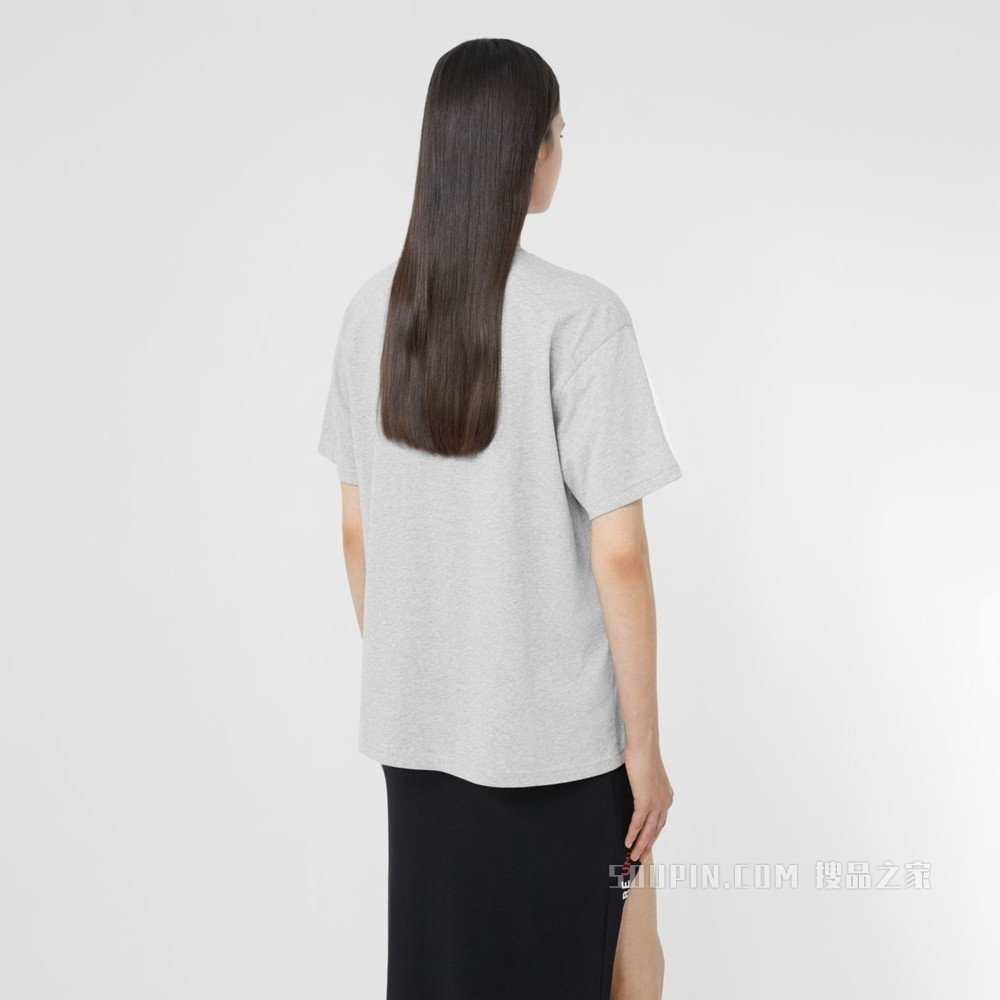 专属标识图案棉质宽松 T 恤衫 (浅麻灰色) - 女士
