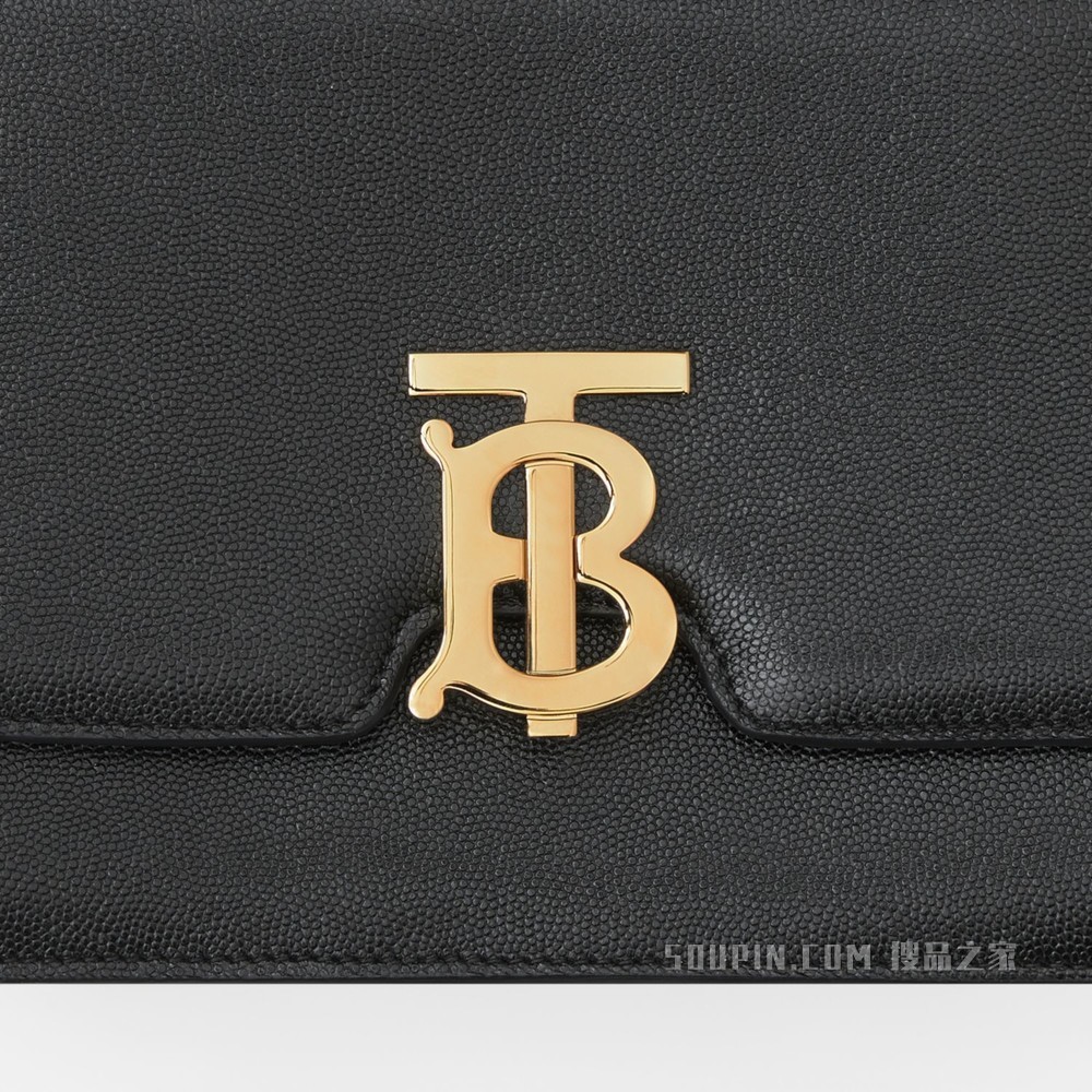 TB 中号专属标识粒纹皮革锁扣包 (黑色) - 女士