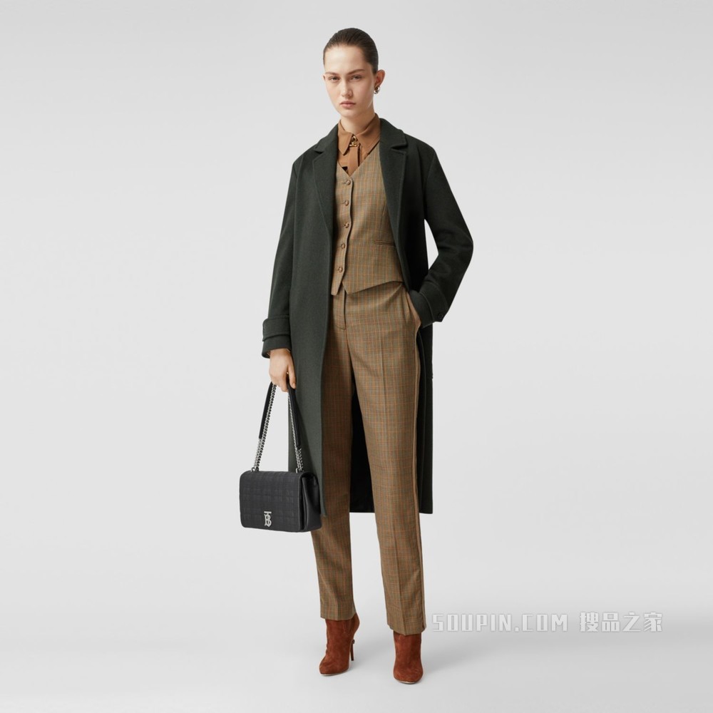 Lola – 中号绗缝粒纹皮革萝纳包 (黑色 / 钯金色) - 女士