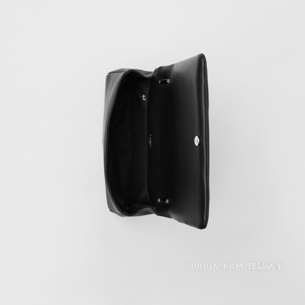Lola – 中号绗缝粒纹皮革萝纳包 (黑色 / 钯金色) - 女士
