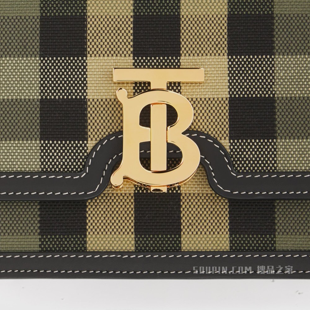 TB 小号格纹帆布拼皮革专属标识锁扣包 (军绿色) - 女士