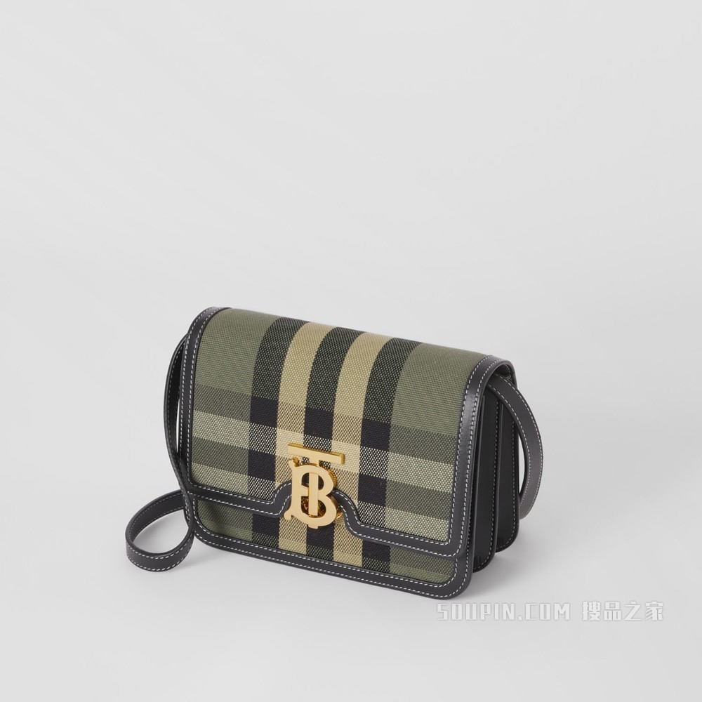 TB 小号格纹帆布拼皮革专属标识锁扣包 (军绿色) - 女士