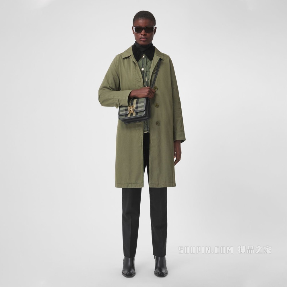 TB 小号格纹帆布拼皮革专属标识锁扣包 (军绿色) - 女士