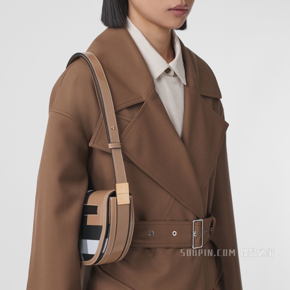 Olympia – 小号格纹皮革埃伦匹亚包 (驼色) - 女士