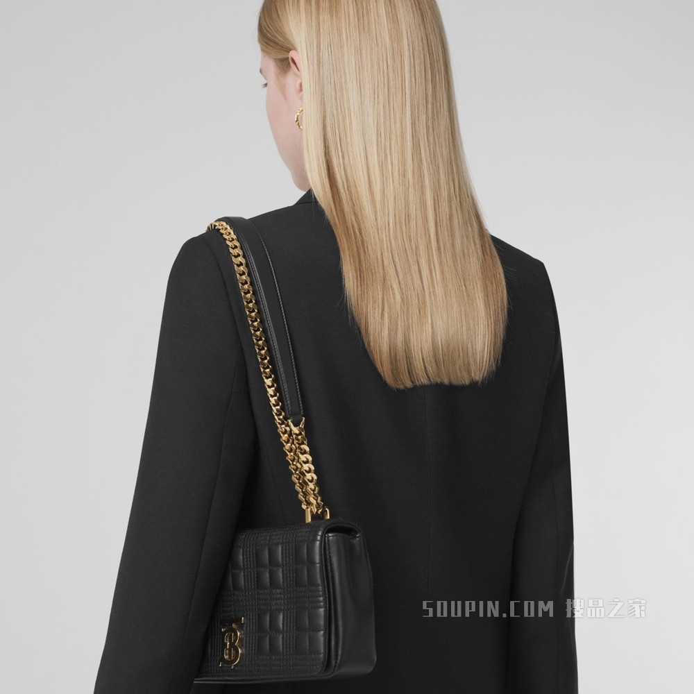 Lola – 小号绗缝羔羊皮萝纳包 (黑色 / 浅金色) - 女士