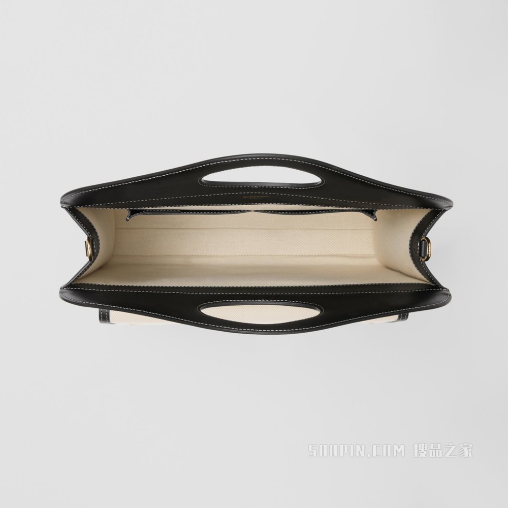 中号徽标图案帆布拼皮革口袋包 (自然色 / 黑色) - 女士