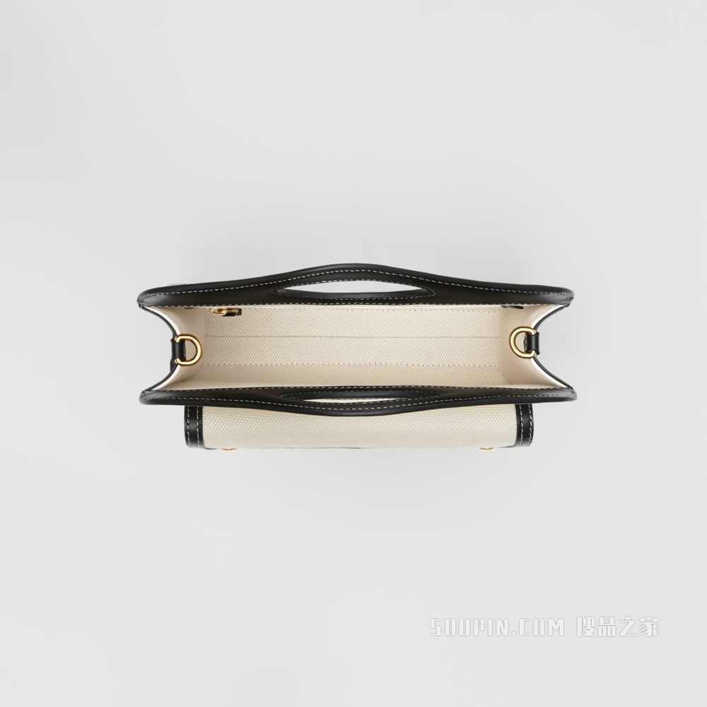 迷你徽标图案帆布拼皮革口袋包 (自然色 / 黑色) - 女士