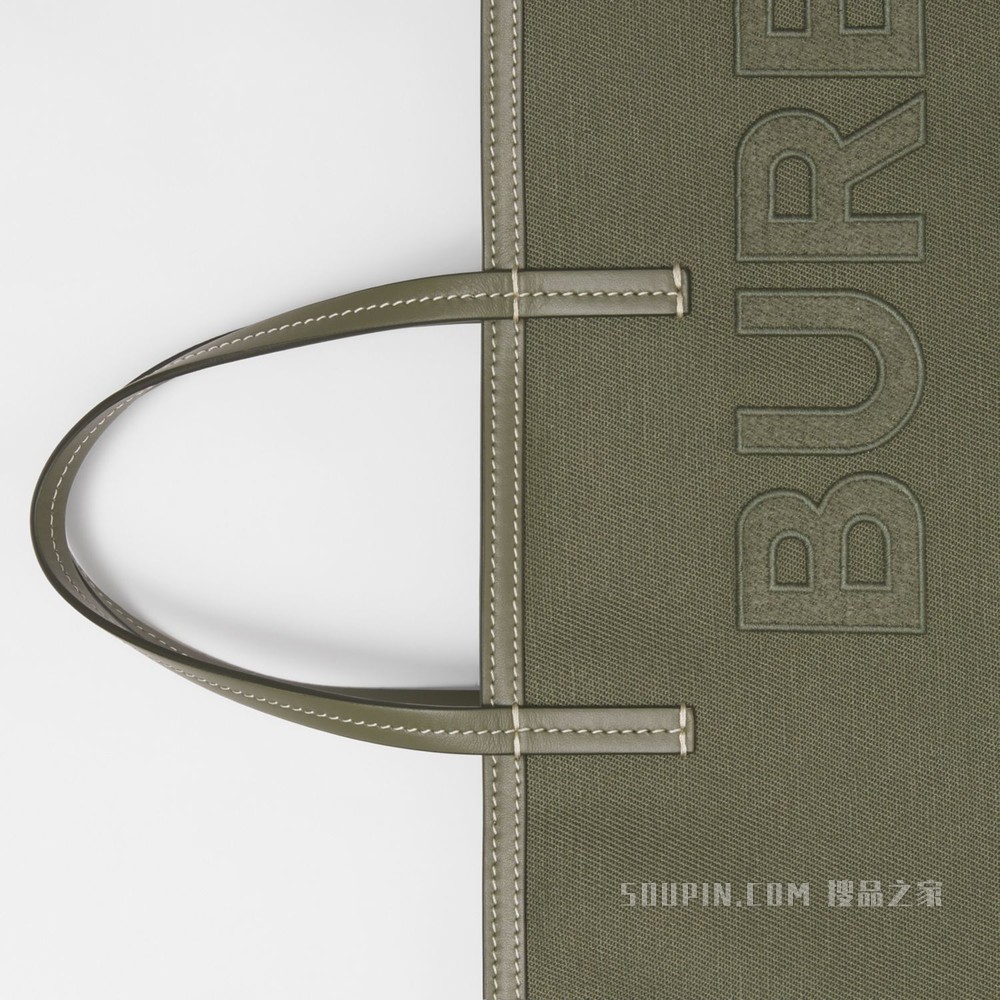 Beach Tote – 迷你 Horseferry 印花棉麻混纺帆布沙滩托特包 (深蕨绿色) - 女士