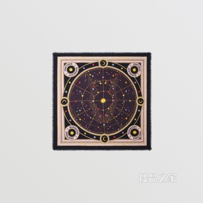 星座印花大号羊绒方巾 (栗色)