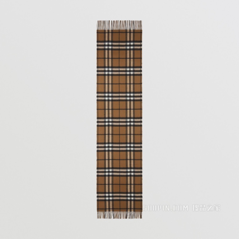 双面两用格纹拼条纹羊绒围巾 (暖胡桃色)