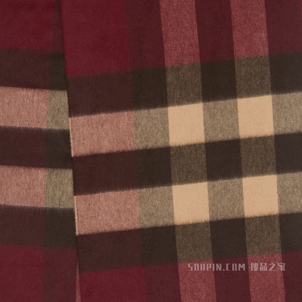 格纹羊绒围巾 (勃艮第酒红色)