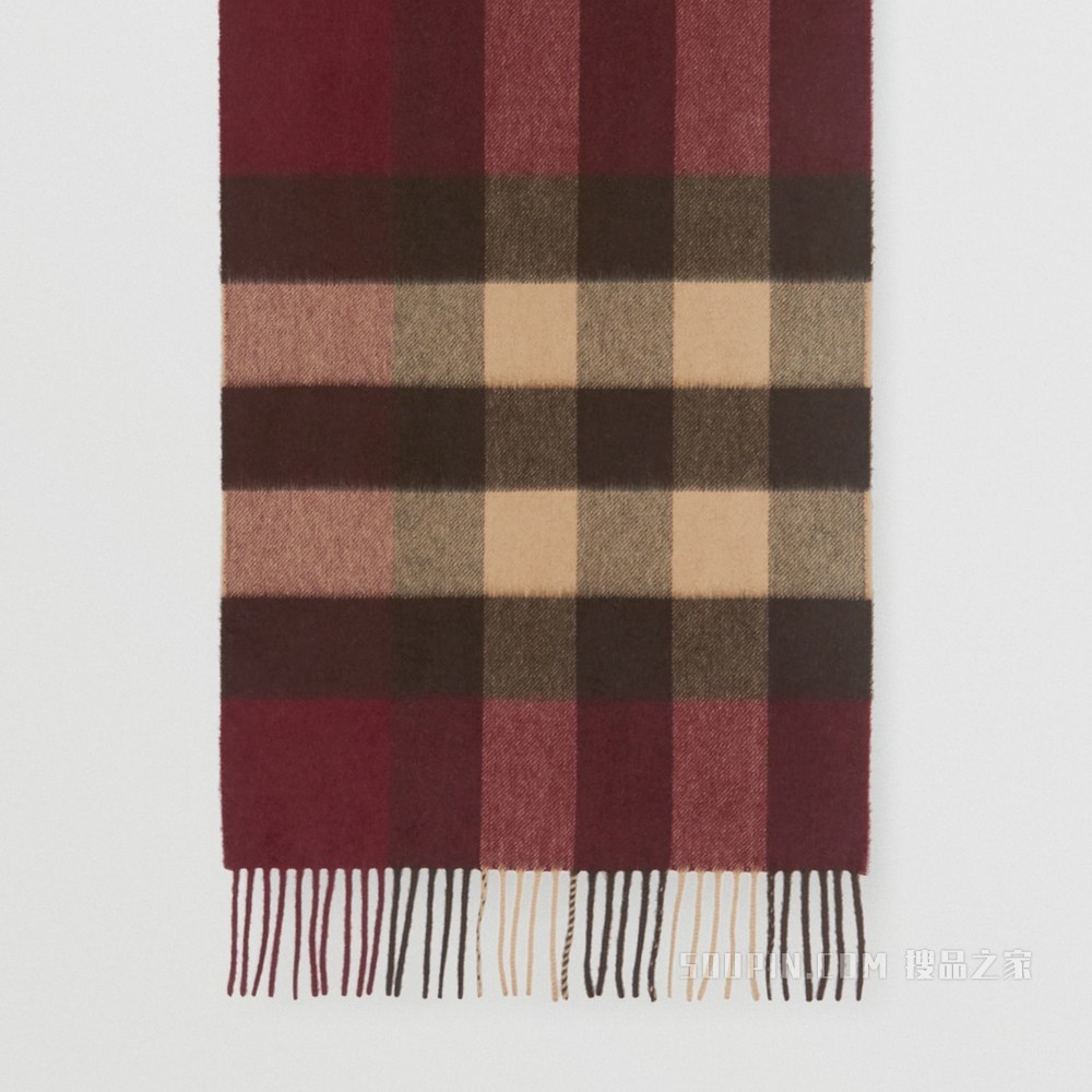 格纹羊绒围巾 (勃艮第酒红色)