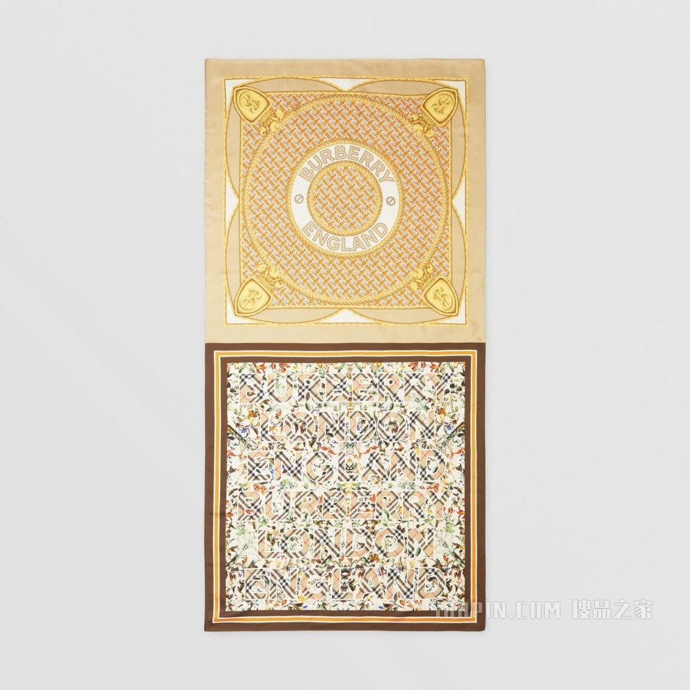 蒙太奇印花丝巾 (米色)