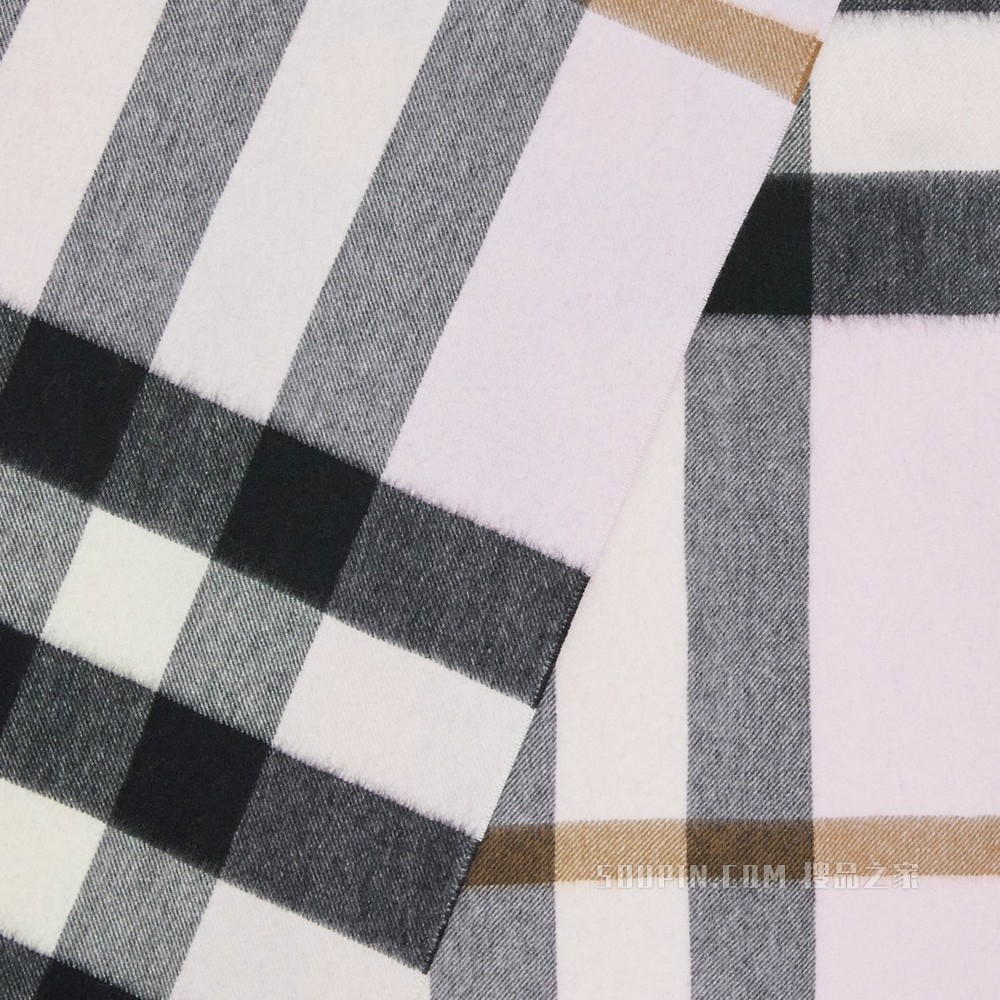 格纹羊绒围巾 (浅糖果粉)