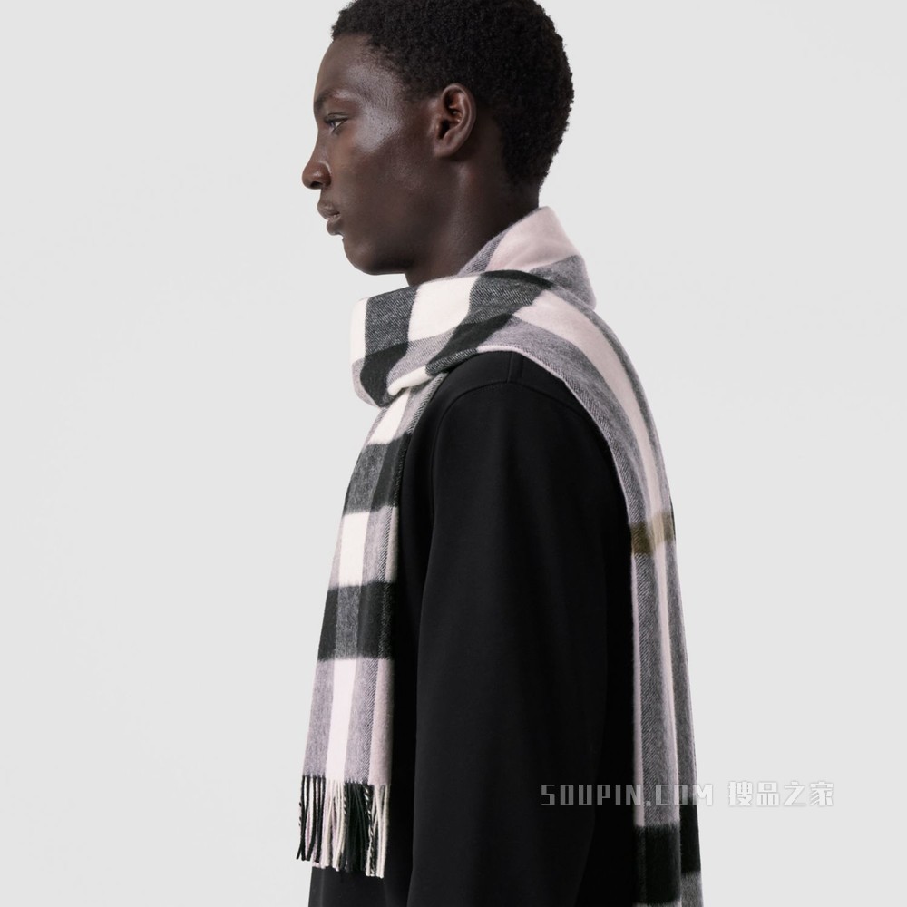 格纹羊绒围巾 (浅糖果粉)