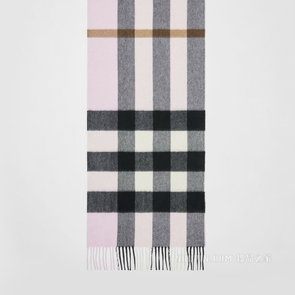 格纹羊绒围巾 (浅糖果粉)