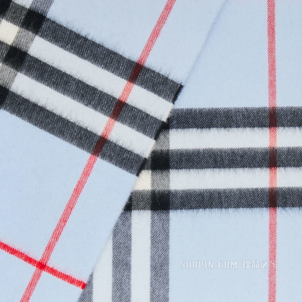 格纹羊绒围巾 (浅蓝色)