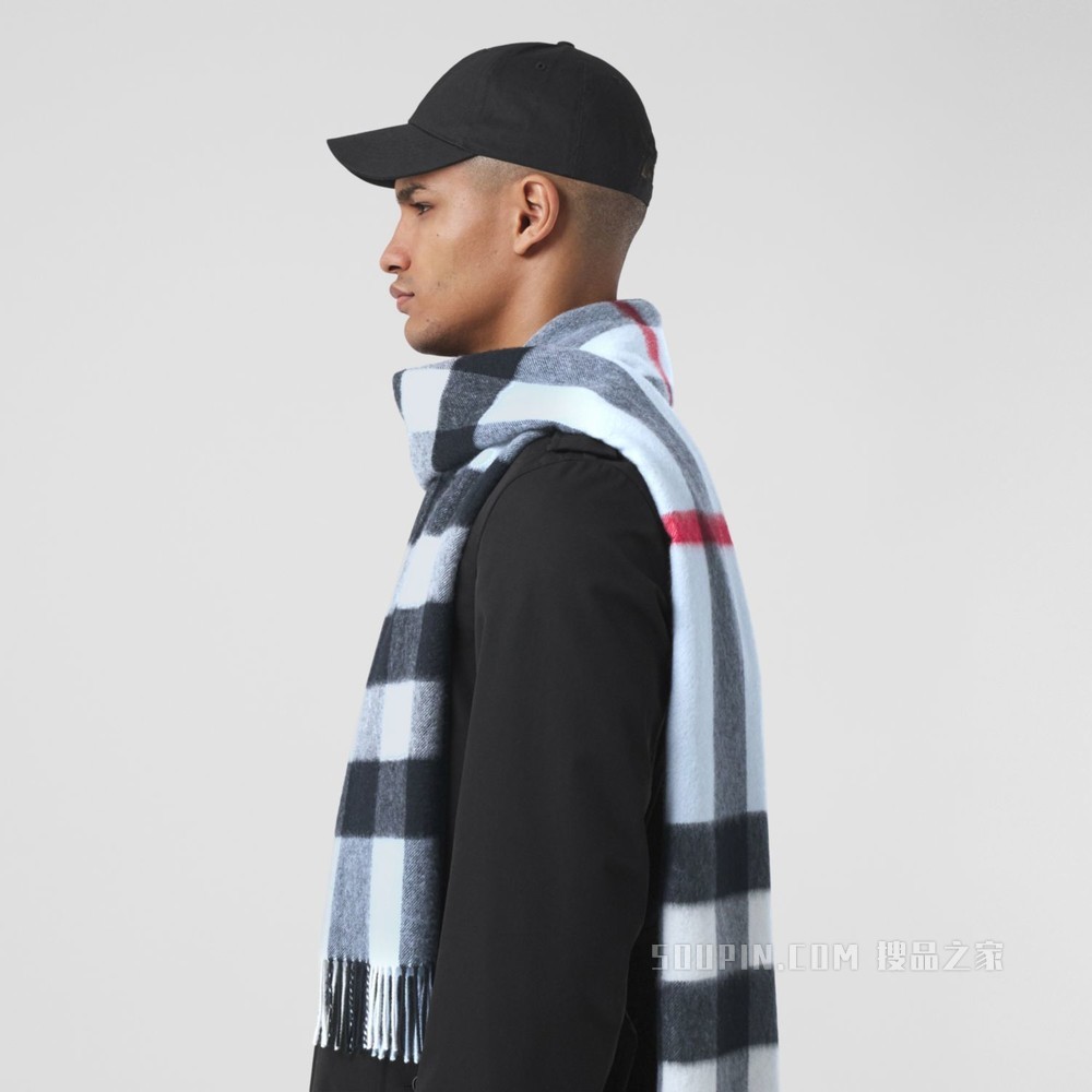 格纹羊绒围巾 (浅蓝色)