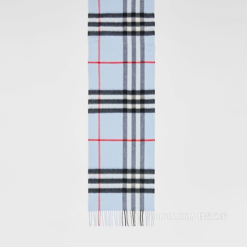 格纹羊绒围巾 (浅蓝色)