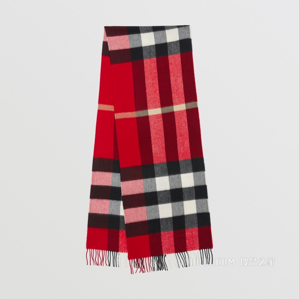 格纹羊绒围巾 (红色)