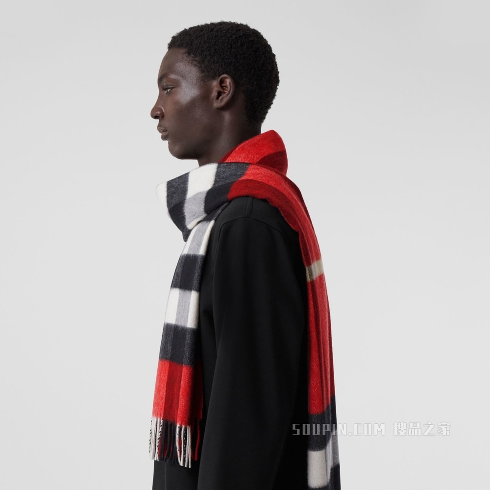 格纹羊绒围巾 (红色)