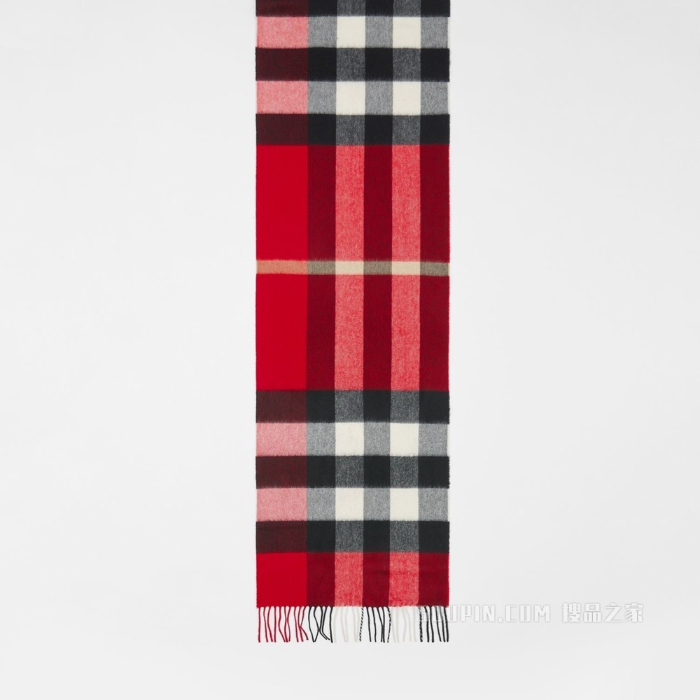 格纹羊绒围巾 (红色)