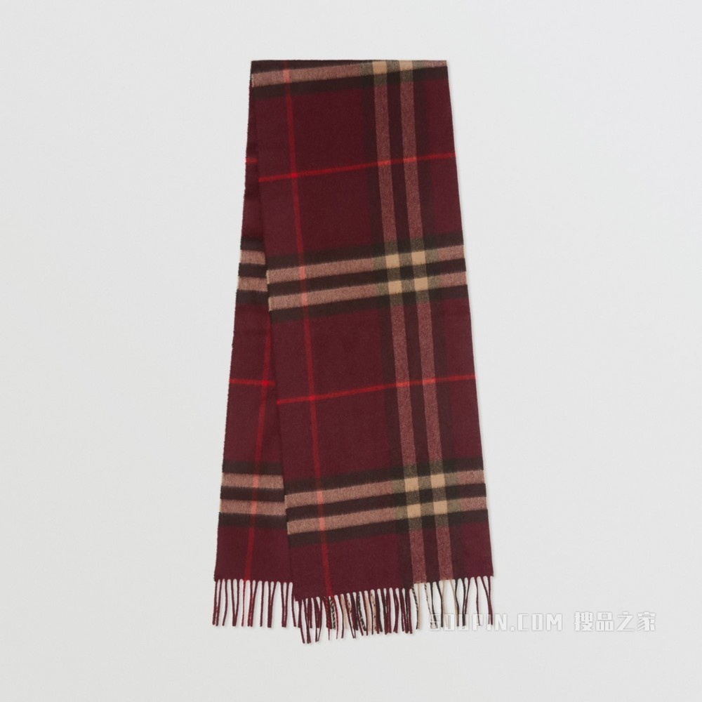 经典格纹羊绒围巾 (勃艮第酒红色)