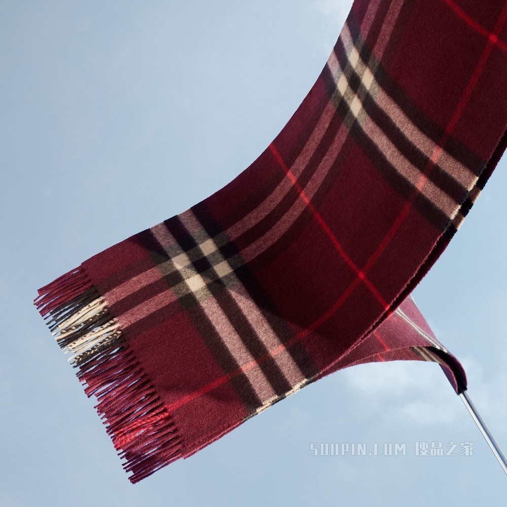 经典格纹羊绒围巾 (勃艮第酒红色)