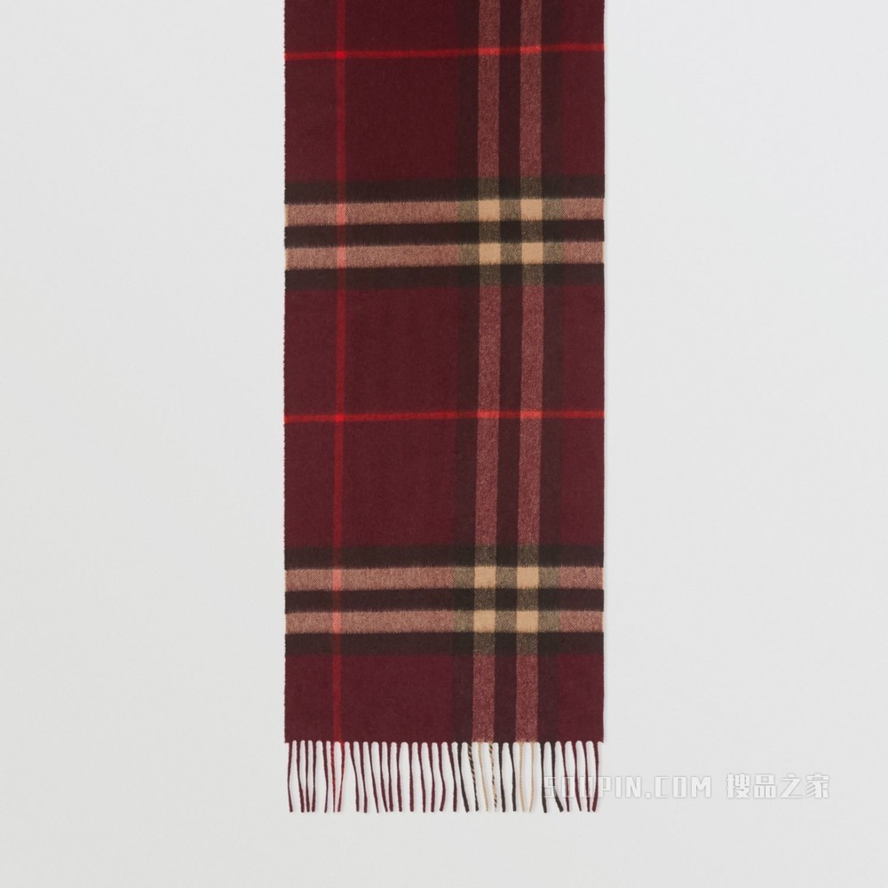 经典格纹羊绒围巾 (勃艮第酒红色)