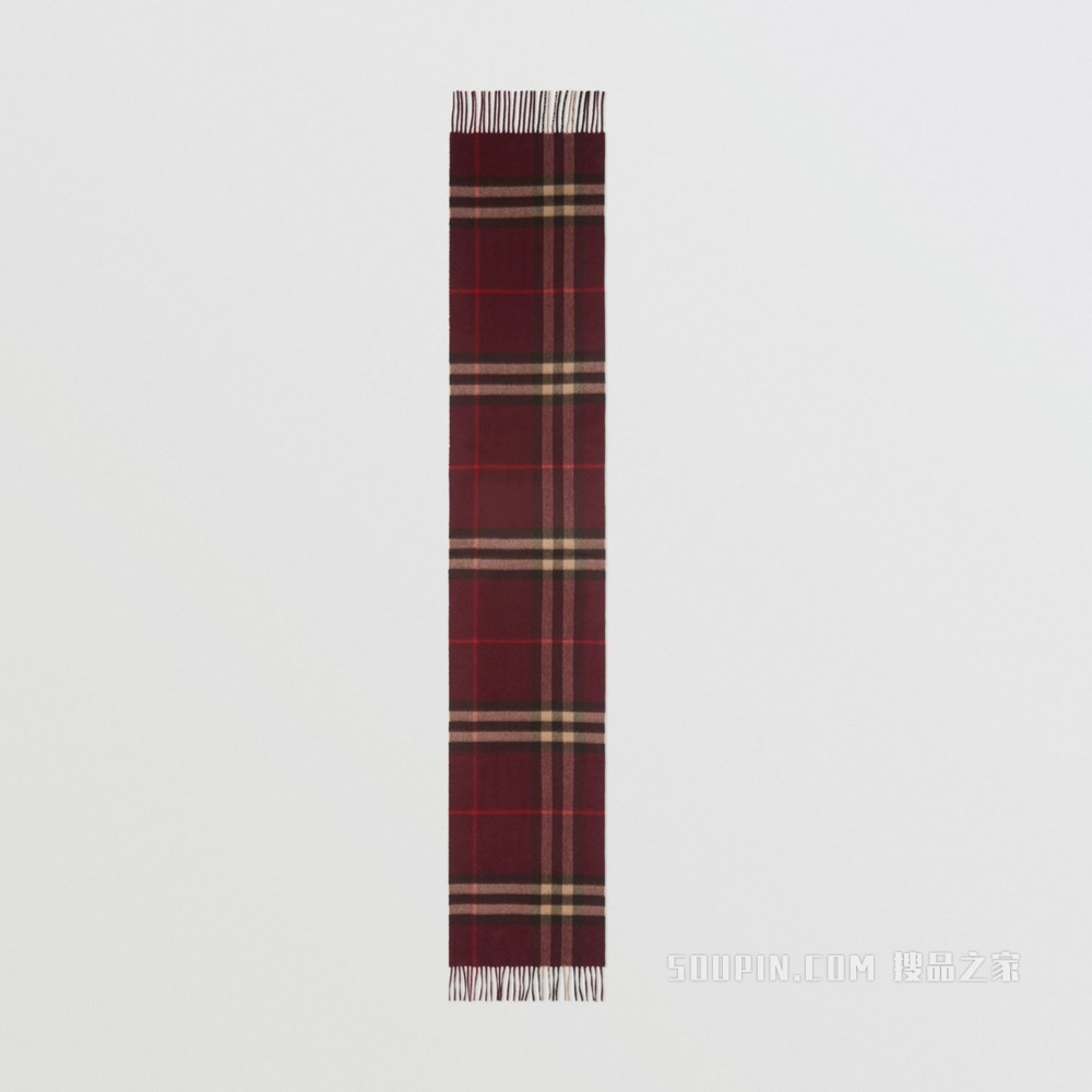 经典格纹羊绒围巾 (勃艮第酒红色)
