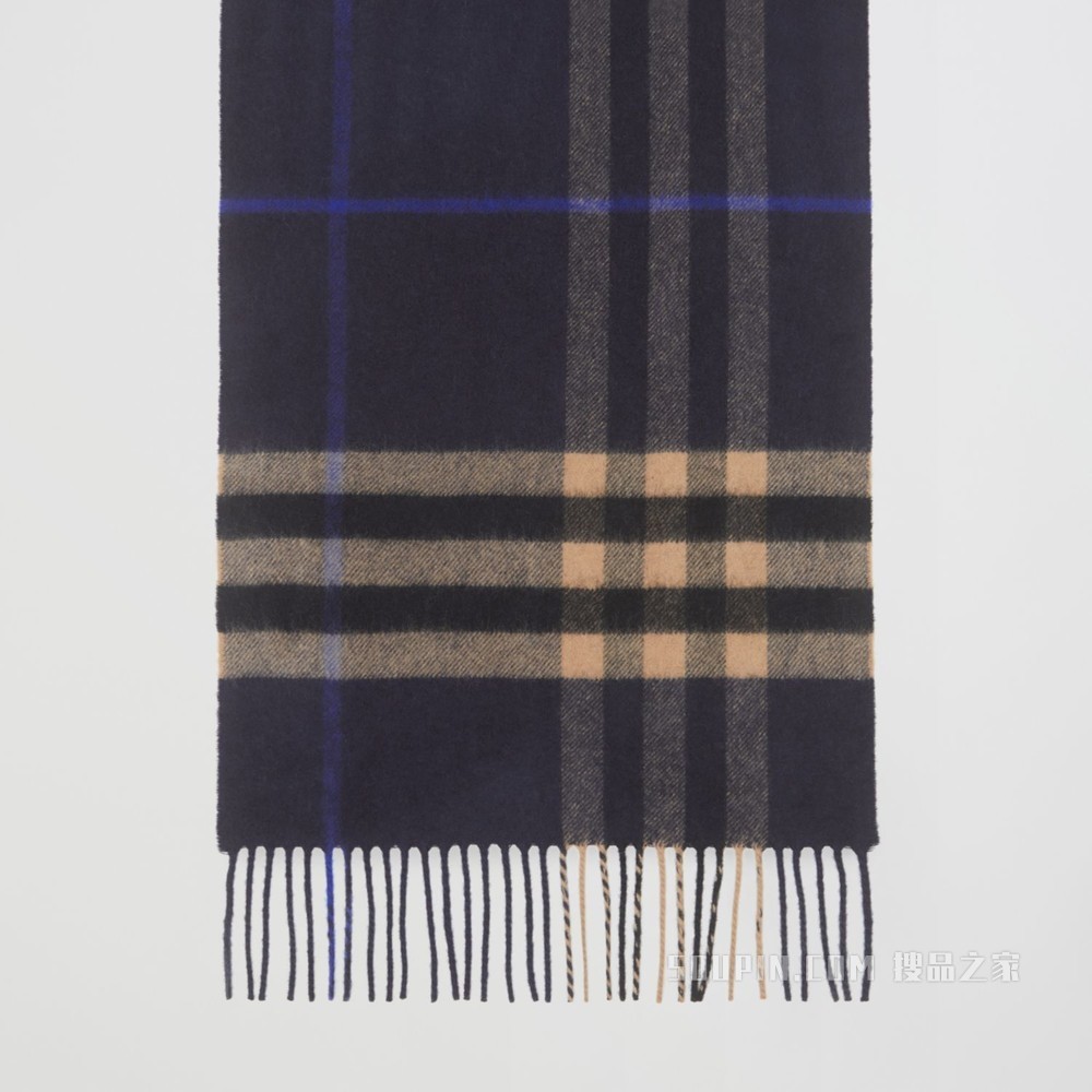 经典格纹羊绒围巾 (靛蓝 / 中调驼色)