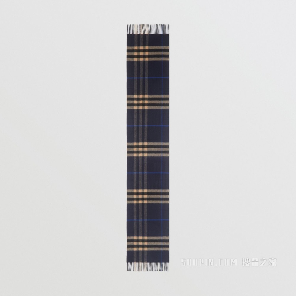 经典格纹羊绒围巾 (靛蓝 / 中调驼色)