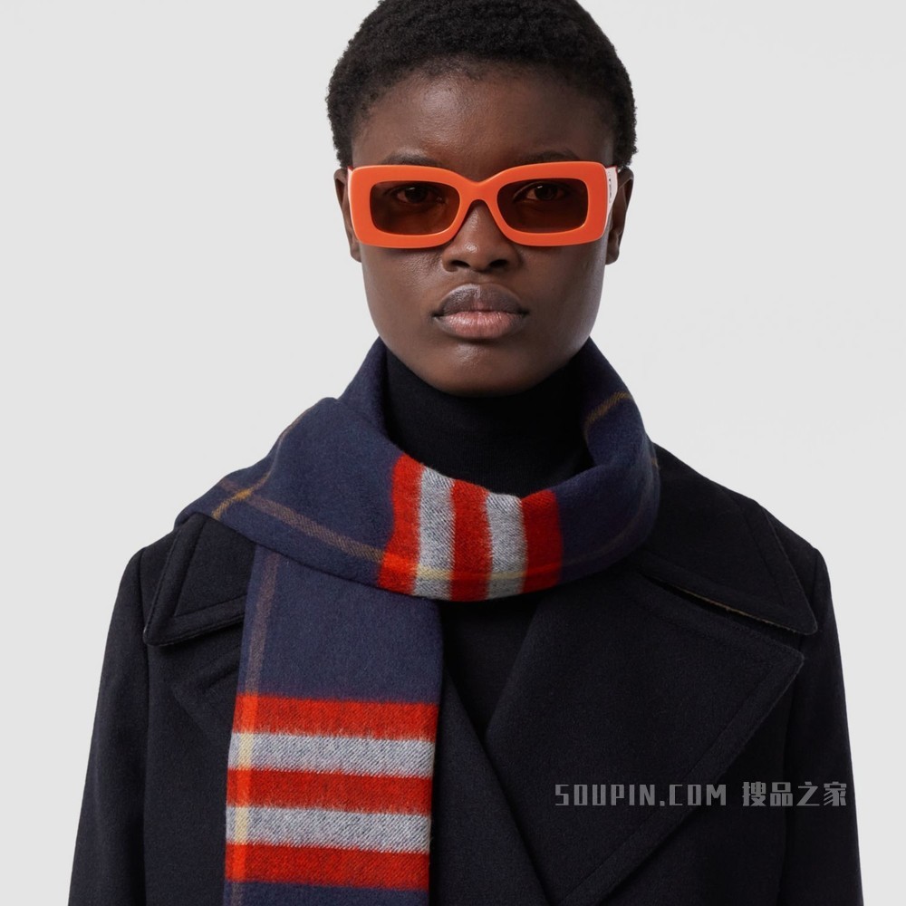 经典羊绒围巾 (海军蓝 / 红色)