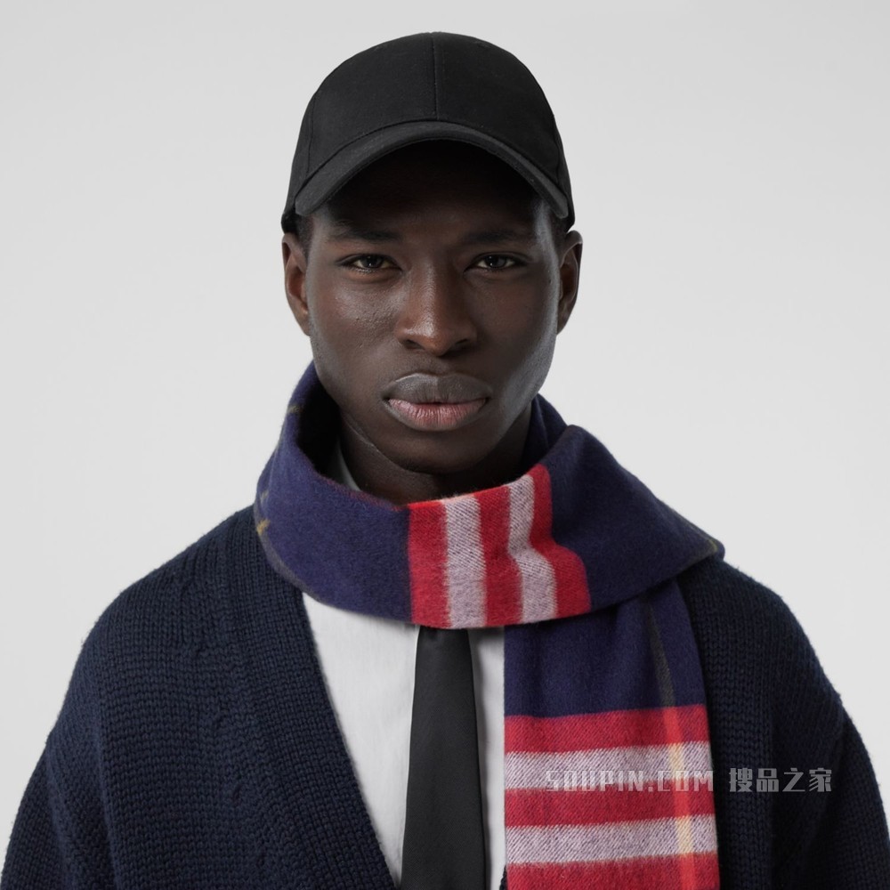 经典羊绒围巾 (海军蓝 / 红色)