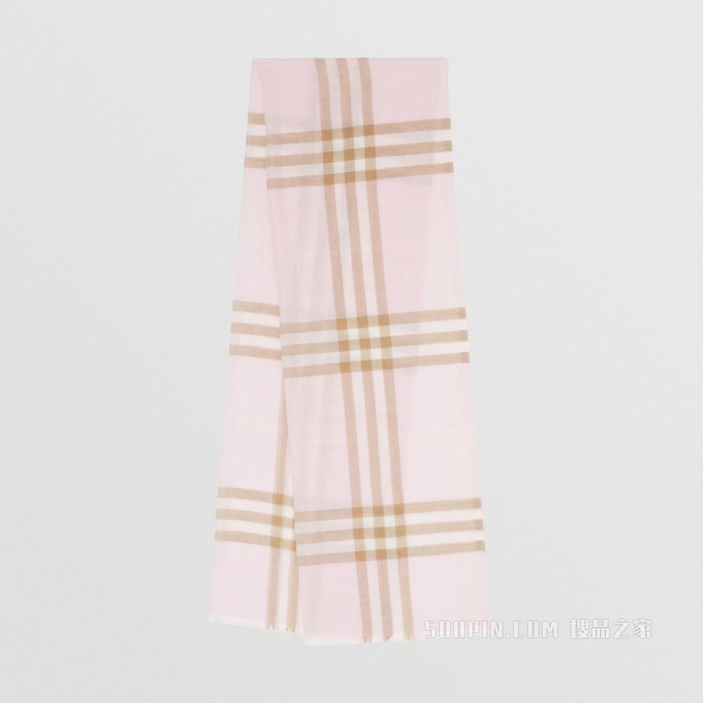 轻盈格纹丝毛混纺围巾 (雪花白)