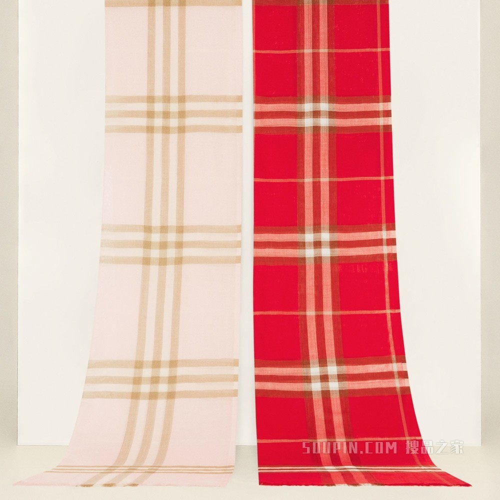 轻盈格纹丝毛混纺围巾 (雪花白)