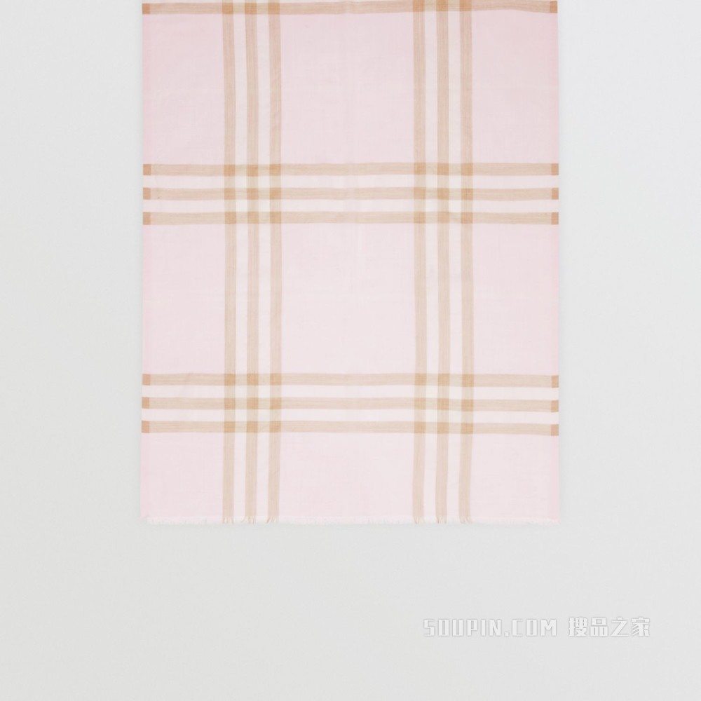 轻盈格纹丝毛混纺围巾 (雪花白)