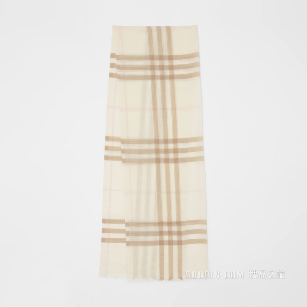 轻盈格纹丝毛混纺围巾 (白色 / 雪花白)