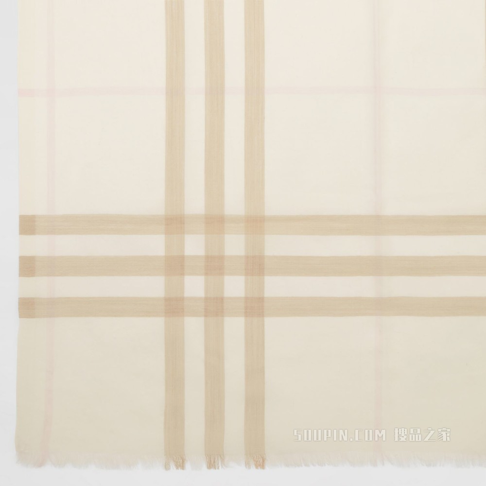 轻盈格纹丝毛混纺围巾 (白色 / 雪花白)