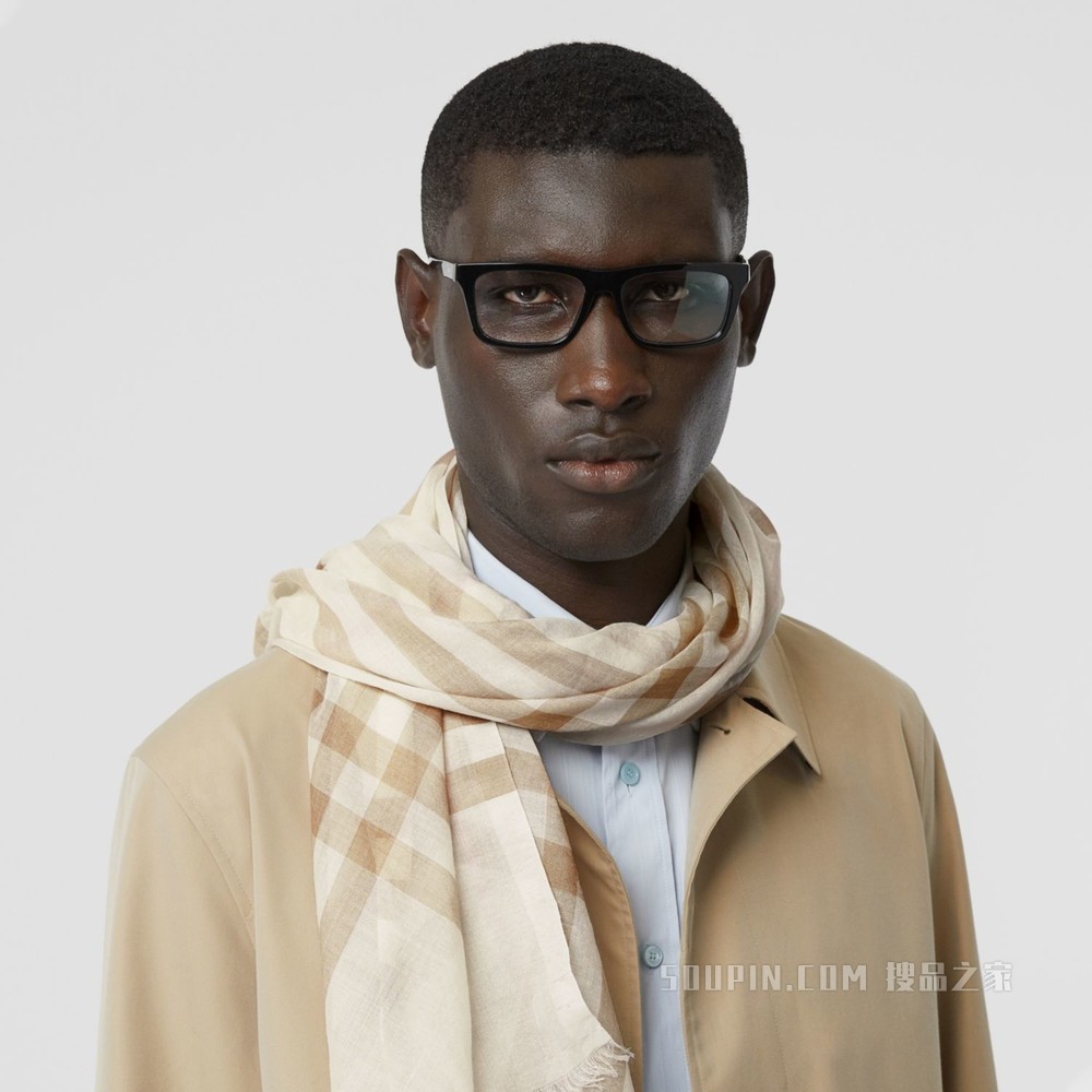 轻盈格纹丝毛混纺围巾 (白色 / 雪花白)