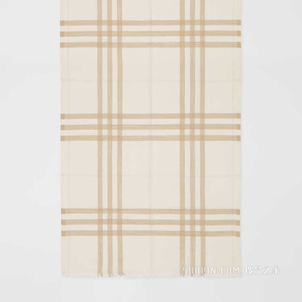 轻盈格纹丝毛混纺围巾 (白色 / 雪花白)