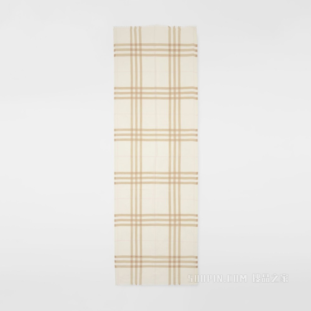 轻盈格纹丝毛混纺围巾 (白色 / 雪花白)