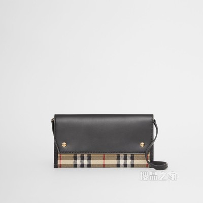 Vintage 格纹拼皮革手机保护套(含背带) (典藏米色) - 女士