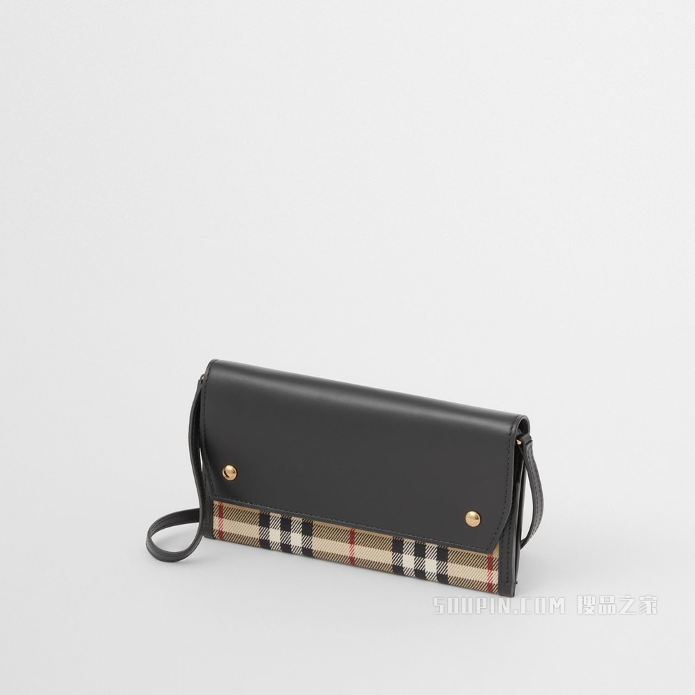 Vintage 格纹拼皮革手机保护套（含背带） (典藏米色) - 女士